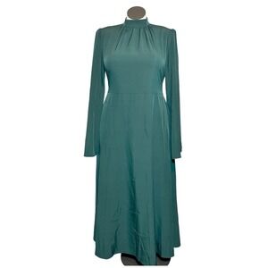 Emerald Green Mock Neck Maxi Dress Long Bell Sleeve Tie Back Formal XL